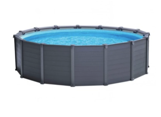 Piscina Estructural INTEX Graphite Grey Panel 478 x 124 cm, 16.805L, con Bomba de Arena, Escalera, Cobertor y Tapiz