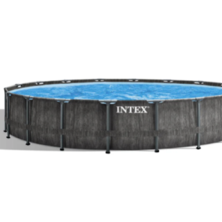 Piscina Estructural Redonda INTEX Prism Frame Greywood, 5.49 x 1.22m, 24.311L, con Bomba, Escalera, Cobertor y Tapiz