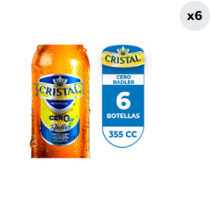 Pack 6 Cervezas Cristal Sin Alcohol Radler Botella 355cc