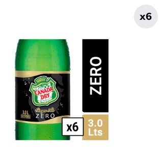 6x Bebida Canada Dry Ginger Ale Zero Botella 3L