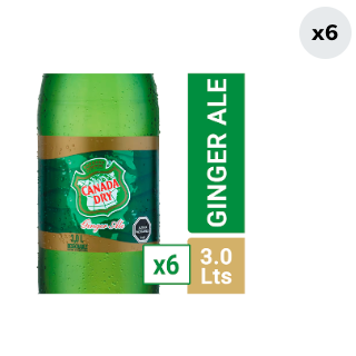 6x Bebida Canada Dry Ginger Ale Botella 3L