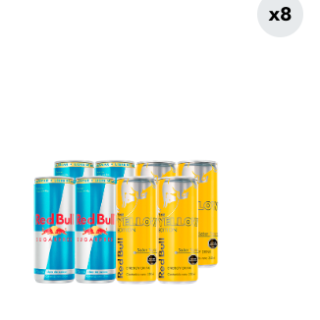 8x Bebida Energética Red Bull Sin Azúcar + Tropical 250cc