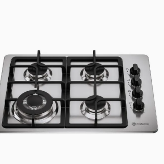 Encimera a Gas 4 Platos Mademsa Triple Llama y Parrillas Hierro Fundido KM4TX Inox