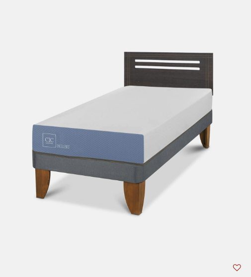 Cama Europea 1 Plaza Excellence + Respaldo Múnich Gris
