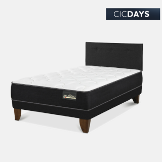 Cama Europea Belsogno 1,5 Plazas Plus Black con Respaldo Black
