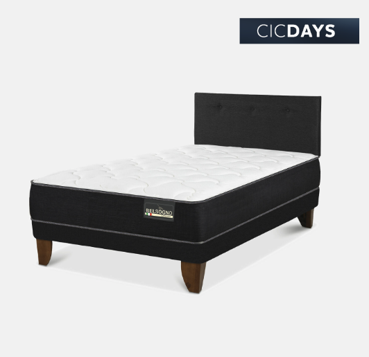 Cama Europea Belsogno 1,5 Plazas Plus Black con Respaldo Black