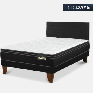 Cama Europea Belsogno 1,5 Plazas Premium Black con Respaldo Black