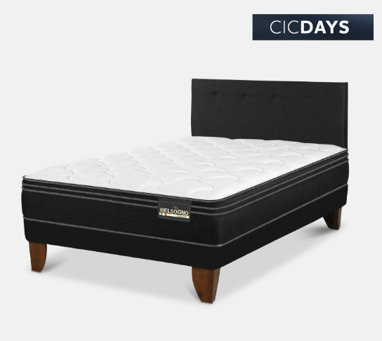 Cama Europea Belsogno 1,5 Plazas Premium Black con Respaldo Black