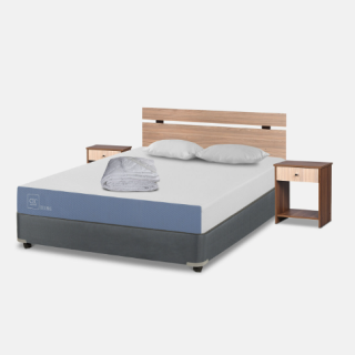 Cama Americana Full Excellence + Set Olmo + Almohadas + Plumón