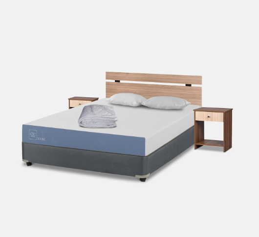 Cama Americana Full Excellence + Set Olmo + Almohadas + Plumón