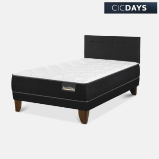 Cama Europea Belsogno 2 Plazas Plus Black con Base Normal y Respaldo Black