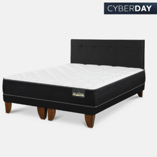 Cama Europea Belsogno 2 Plazas Plus Black con Base Dividida y Respaldo Black