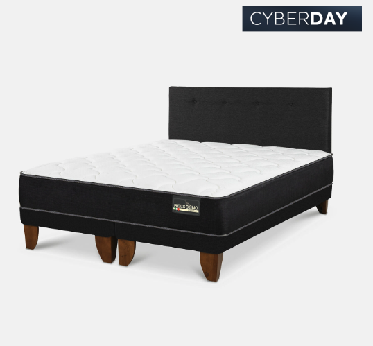 Cama Europea Belsogno 2 Plazas Plus Black con Base Dividida y Respaldo Black