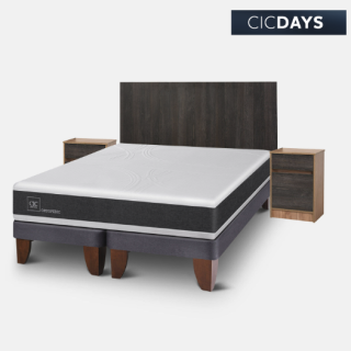 Cama Europea 2 Plazas Ortopedic Base Dividida + Set Espresso