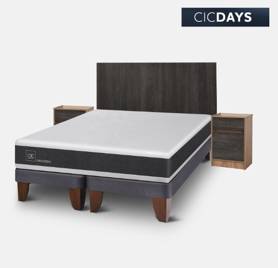 Cama Europea 2 Plazas Ortopedic Base Dividida + Set Espresso