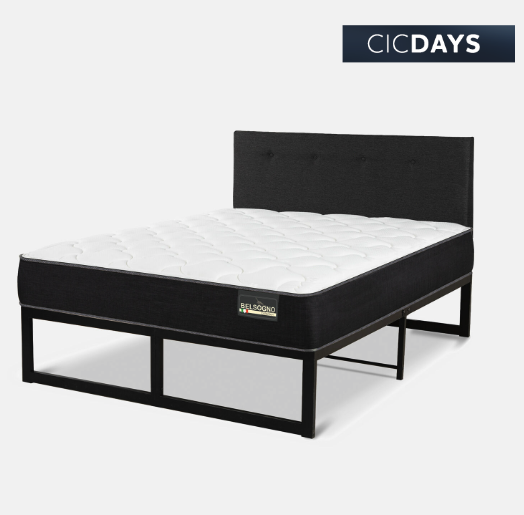 Cama Iron Smart Belsogno 2 Plazas Plus Black con Respaldo Black